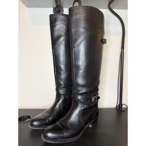 FRYE Dorado 77560 Boots Womens 7 Black Leather Tall Riding Harness Strap Pull On